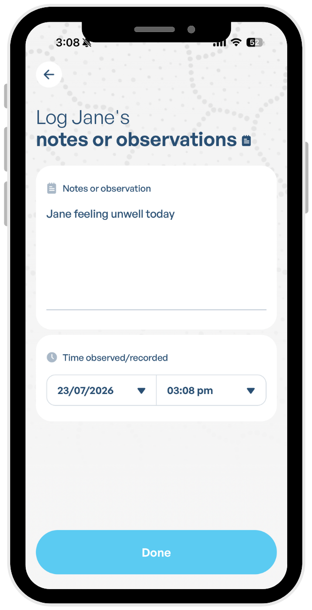 Pathways app — log notes and observations