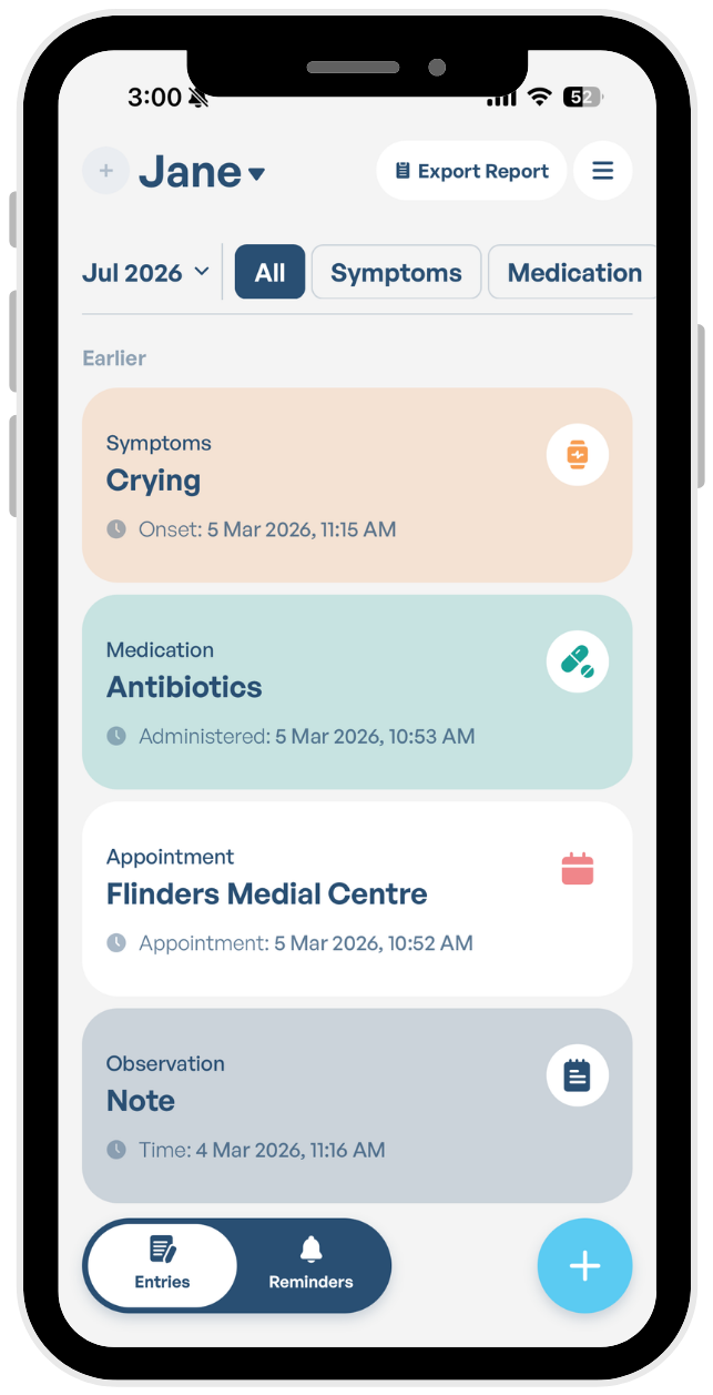 Pathways app — child's timeline
